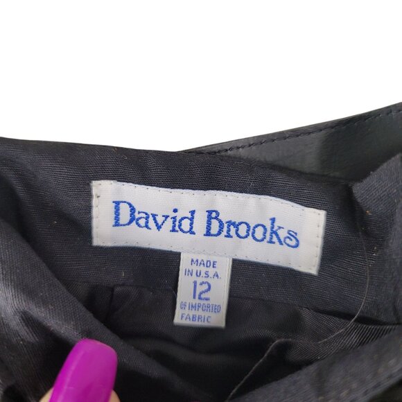 David Brooks Vintage Black Knee Length Linen Skirt Size 12 Patent Belt USA New - Picture 4 of 9